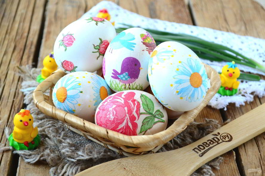 Рецепт пасхальных яиц с цветами