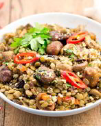 Чечевица с грибами и каштанами