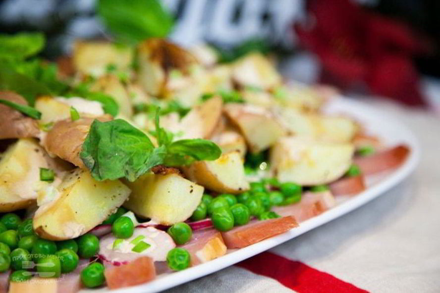 Рецепт картофеля с горошком и ветчиной