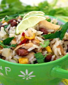 Лимонный рис с курицей, кинзой и фасолью