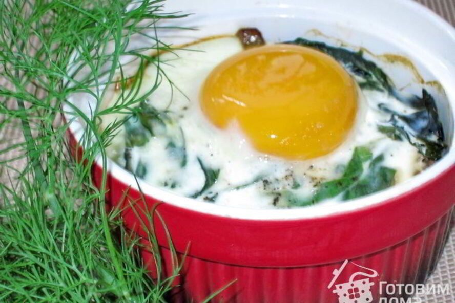 Рецепт грибов, запеченных со шпинатом и яйцом