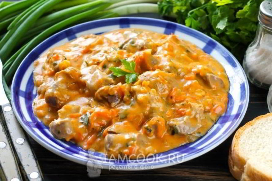 Рецепт гуляша из куриных желудков