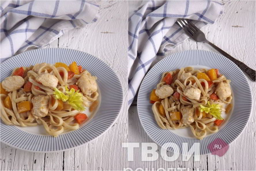 Рецепт лапши удон с курицей и овощами