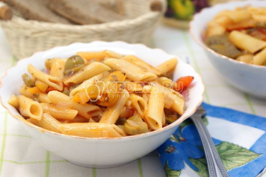 Рецепт макарон перья с овощной подливой