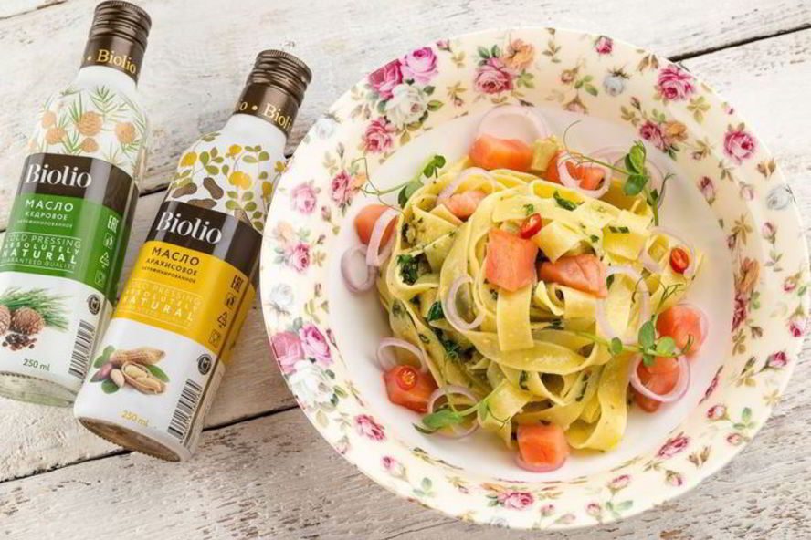 Рецепт пасты с семгоя и соусома песто