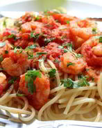 Паста Спагетти с креветками и помидорами