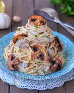 Спагетти с грибами в сливочном соусе