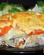 Запеченная свинина с овощами под соусом Бешамель