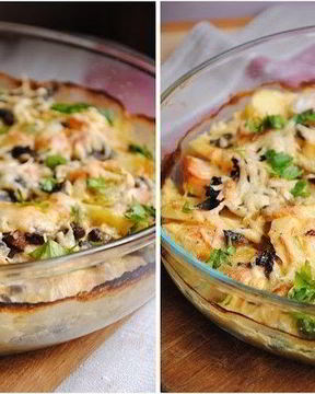 Картофельный гратен с курицей и грибами