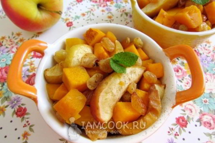 Рецепт тыквы, запеченной с яблоками и изюмом