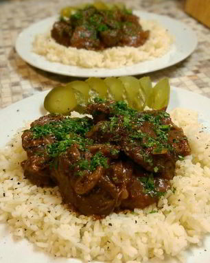 Куриная печень в красном вине