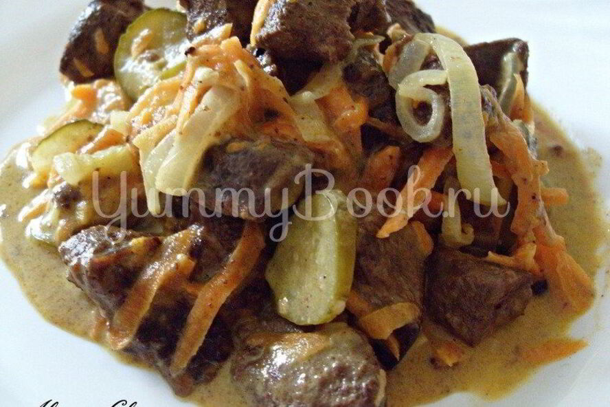 Рецепт печени в соусе из соленых огурцов