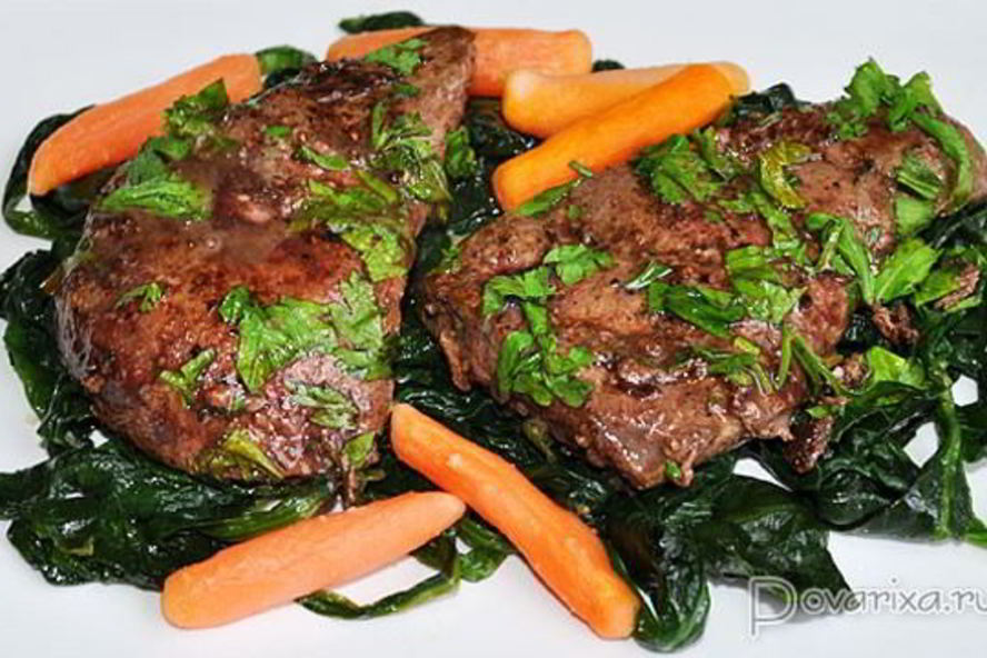 Рецепт жареной печени со шпинатом