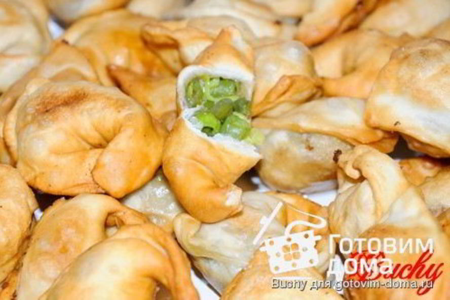 Рецепт жареных пельменей с фасолью и пореем