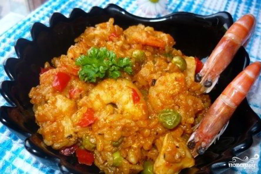 Рецепт паэльи с курицей и креветками