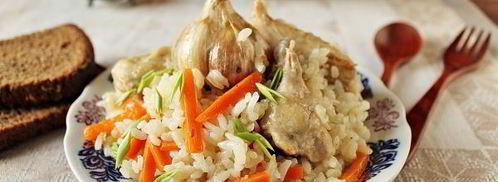 плов с курицей в утятнице на плите. Шаг 14