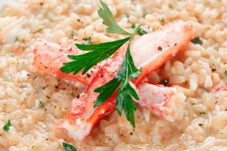 Рецепт ризотто с крабовым мясом, шафраном и баклажанами