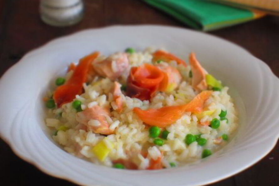 Рецепт ризотто с лососем и зеленым горошком