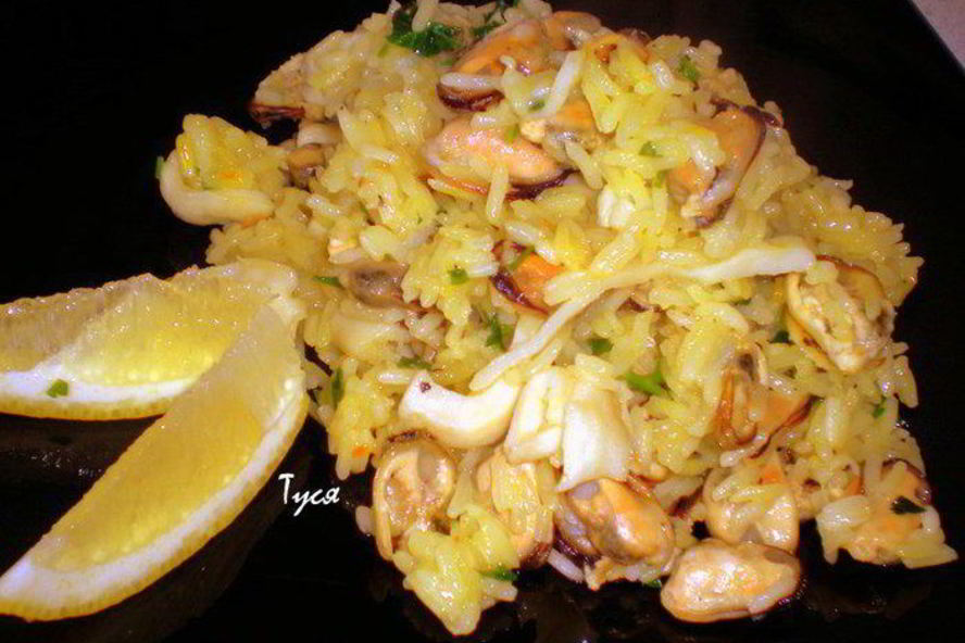 Рецепт желтого ризотто с морепродуктами
