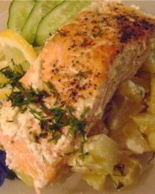 Семга с картошкой в горшочках