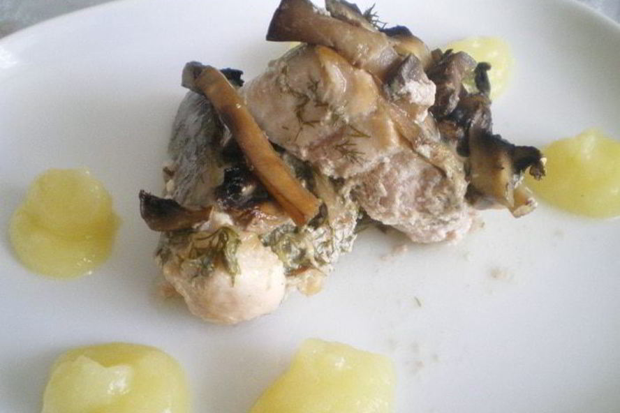 Рецепт запеченного рыбного филе германского с картофельно-кабачковым пюре