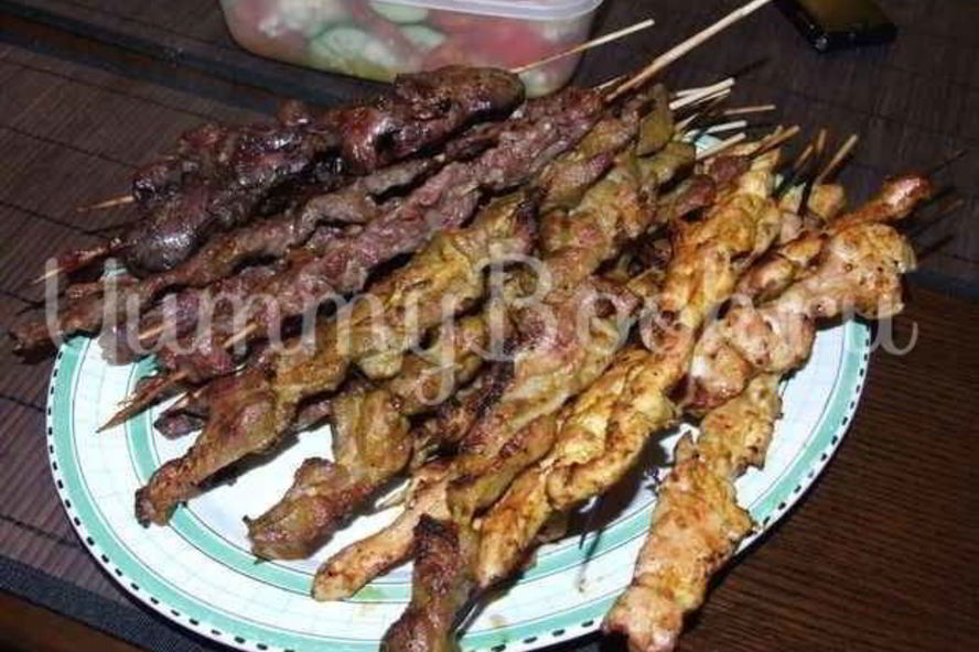 Рецепт шашлычков из говядины, свинины и курицы