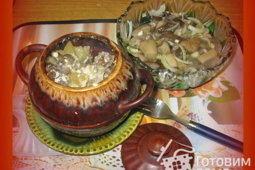 Рецепт жаркого с грибами в горшочках