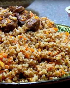 Гречка с мясом в казане