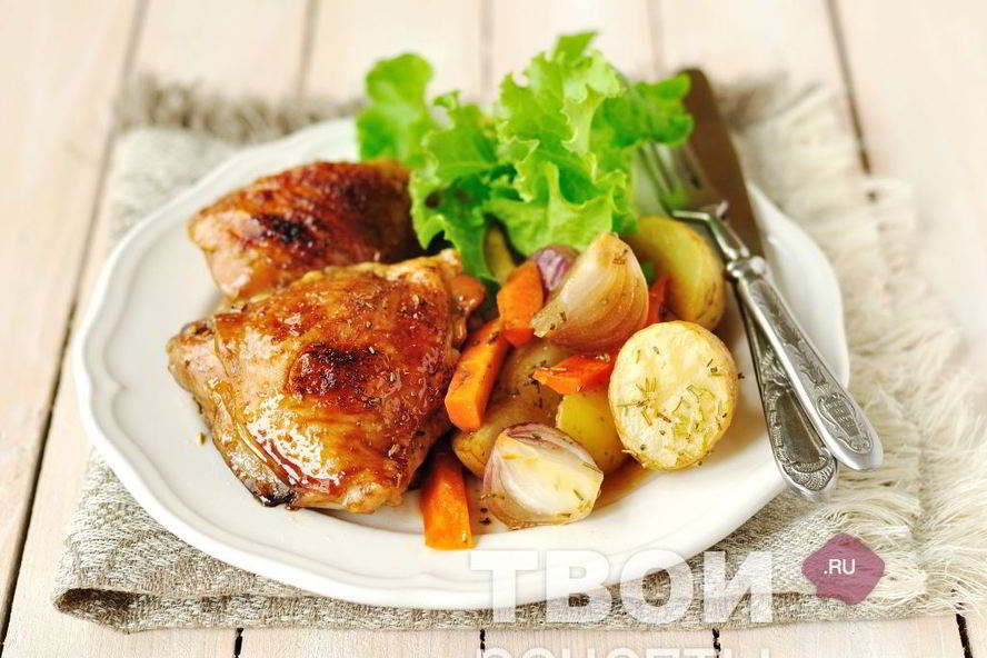 Рецепт курицы в кофейной глазури, запеченная с овощами