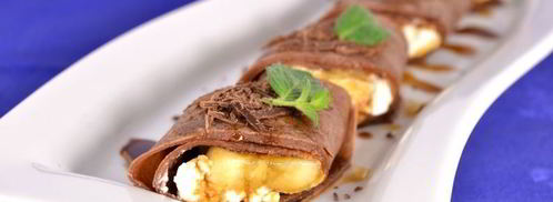 шоколадные блинчики с творогом, бананом и кофейным сиропом. Шаг 6