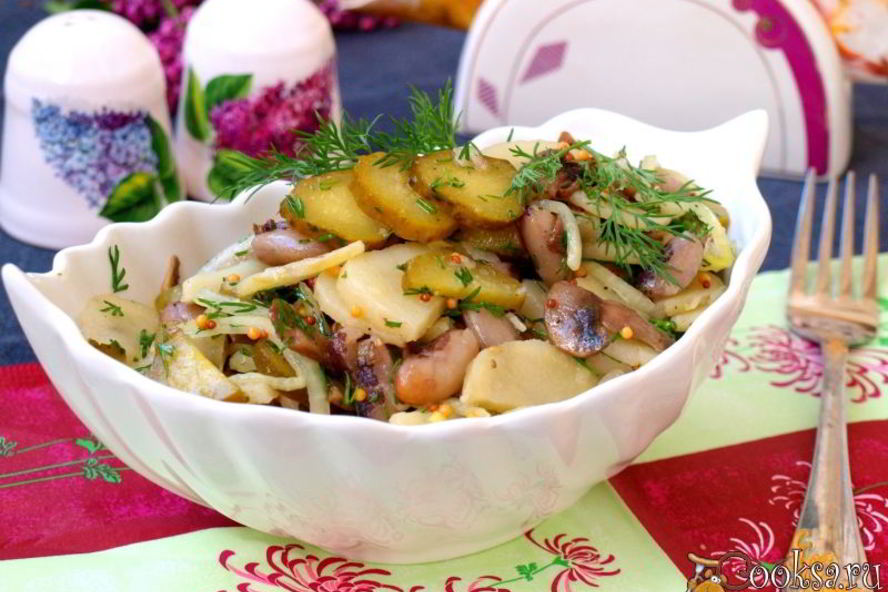 Рецепт картофельного салата с фасолью и шампиньонами