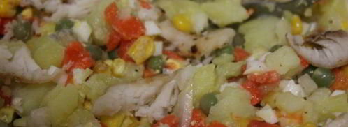 картофельный салат с жареной тилапией. Шаг 6