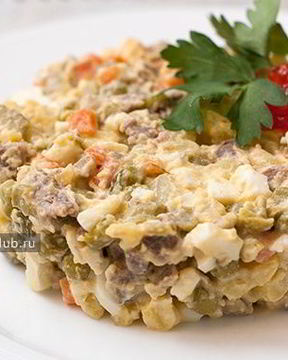 Салат оливье с говядиной