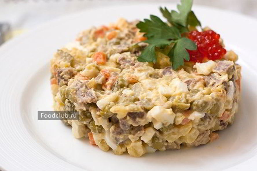 Рецепт салата оливье с говядиной