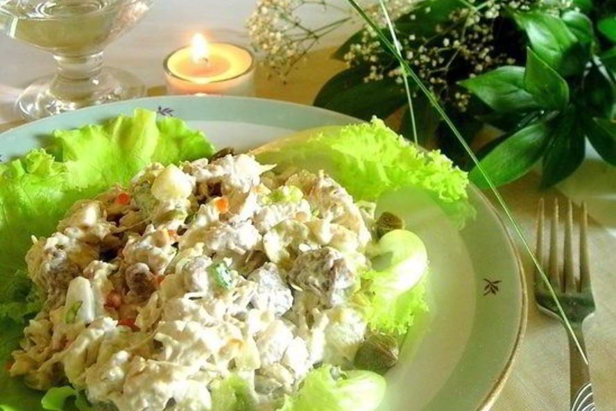 Рецепт салата оливье с языком