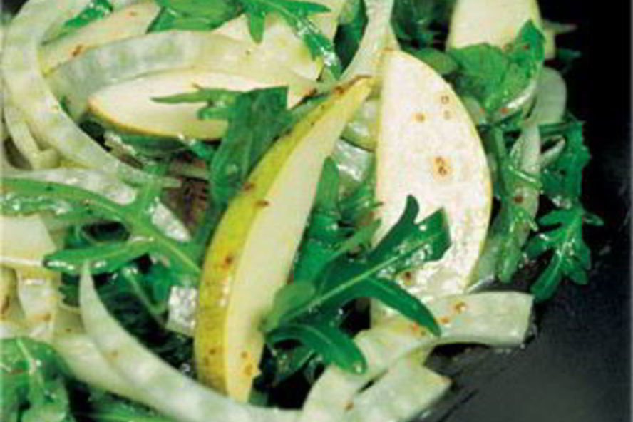 Рецепт салата из рукколы, фенхеля, водяного кресса и груши