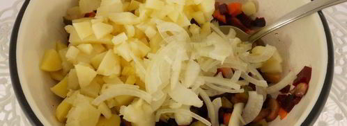 винегрет с жареными шампиньонами и квашеной капустой. Шаг 5