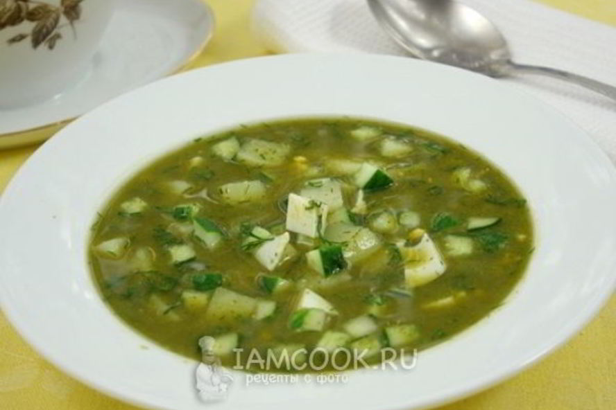 Рецепт холодного зеленого борща с огурцами