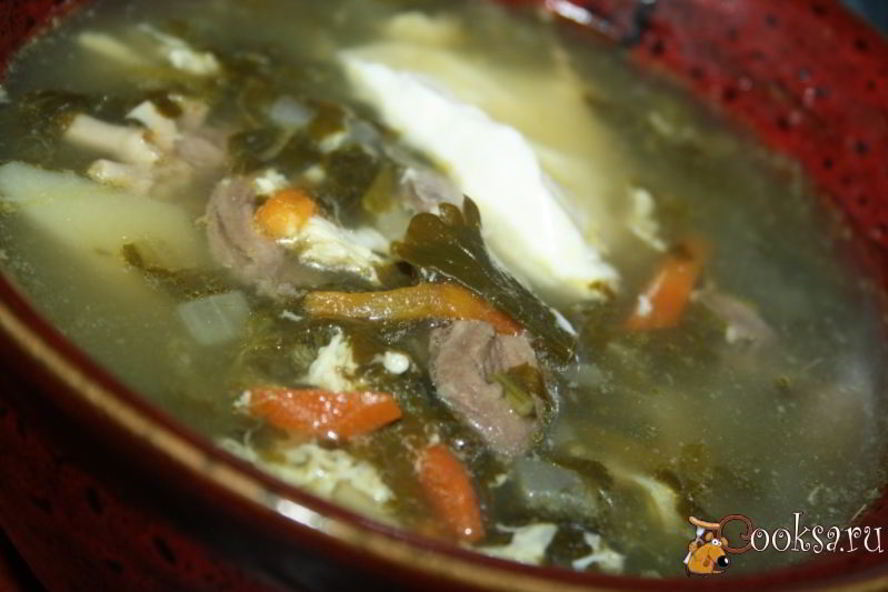 Рецепт зеленого борща со щавелем на куриных сердечках