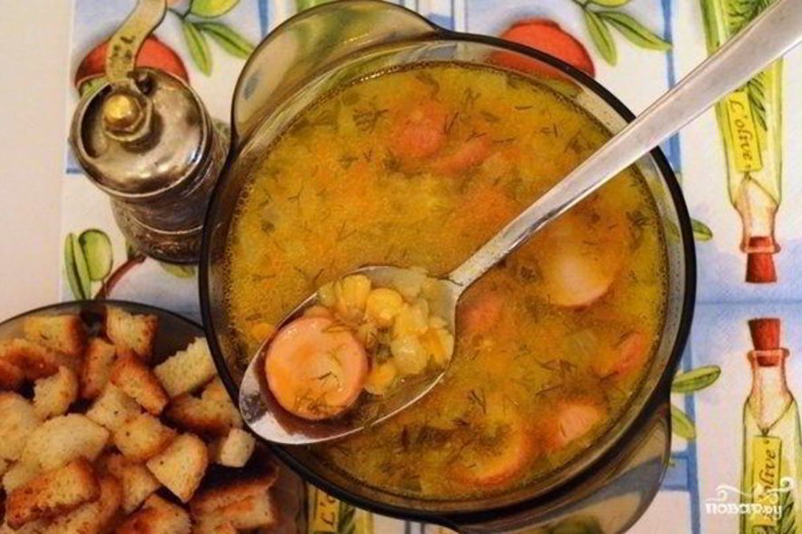 Рецепт горохового супа с сардельками