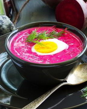 Густая окрошка со свеклой и куриным филе