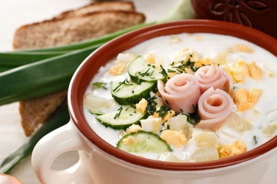 Рецепт летней окрошки с ветчиной