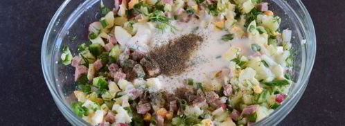 окрошка на кефире с колбасой. Шаг 13