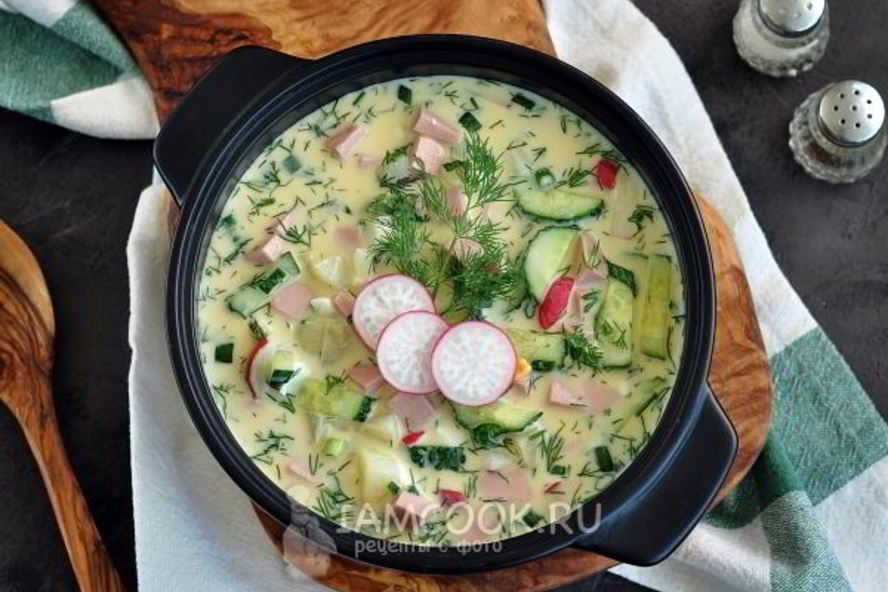 Рецепт окрошки с колбасой на айране