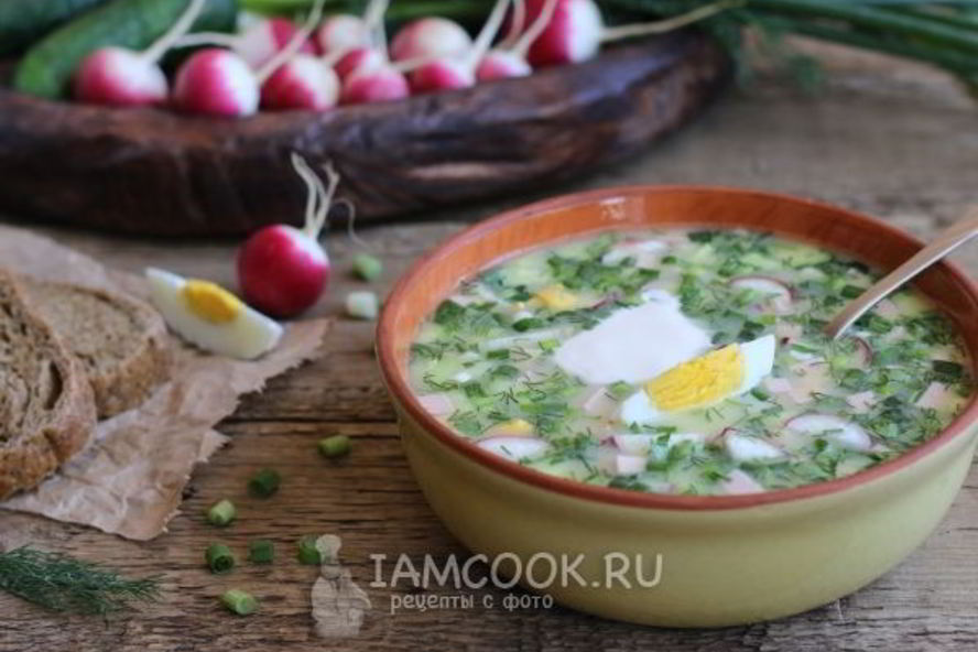 Рецепт окрошки с колбасой на сыворотке