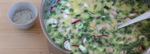 окрошка с колбасой на сыворотке. Шаг 19