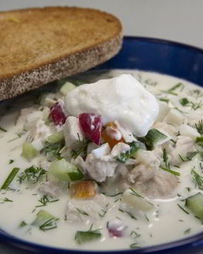 Окрошка с куриной грудкой