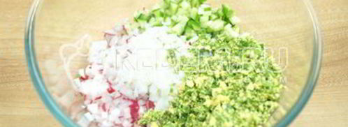 окрошка с курицей на квасе. Шаг 7