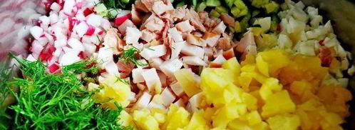 окрошка сборная мясная в ледяной чаше. Шаг 5