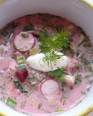 Окрошка со свеклой и курицей